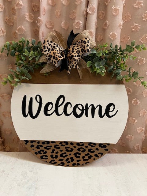 Made to Order - Front Door Decor Leopard Welcome Sign